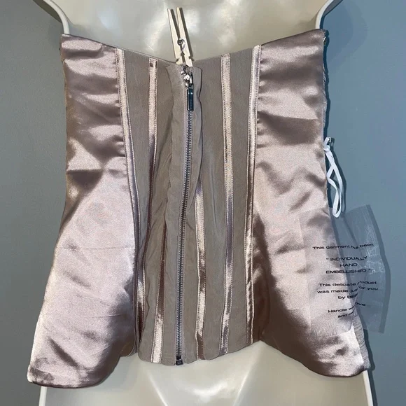 NWOT Bebe Bustier Corset Strapless Top Metallic Cream Jeweled Size Medium - Picture 5 of 9